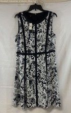 Talbots NWT Women's Black White Floral Print Lace Trim Sheath Dress Size 12