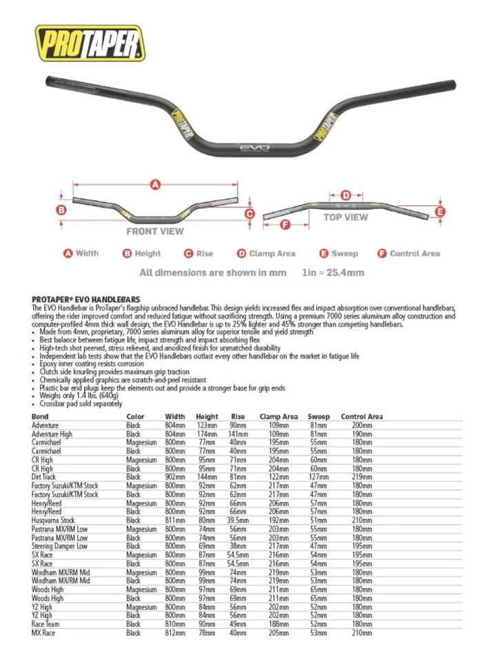 Manillar ProTaper A50 - 810 mm, 50 mm de elevación, 31,8 mm, aluminio, negro pulido Foto 2 de 2