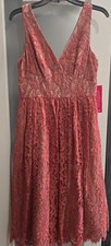 Eliza J. Coral Lace Midi Fit & Flare Cocktail Dress, V-Neck, Lined, NWT, Sz. 4