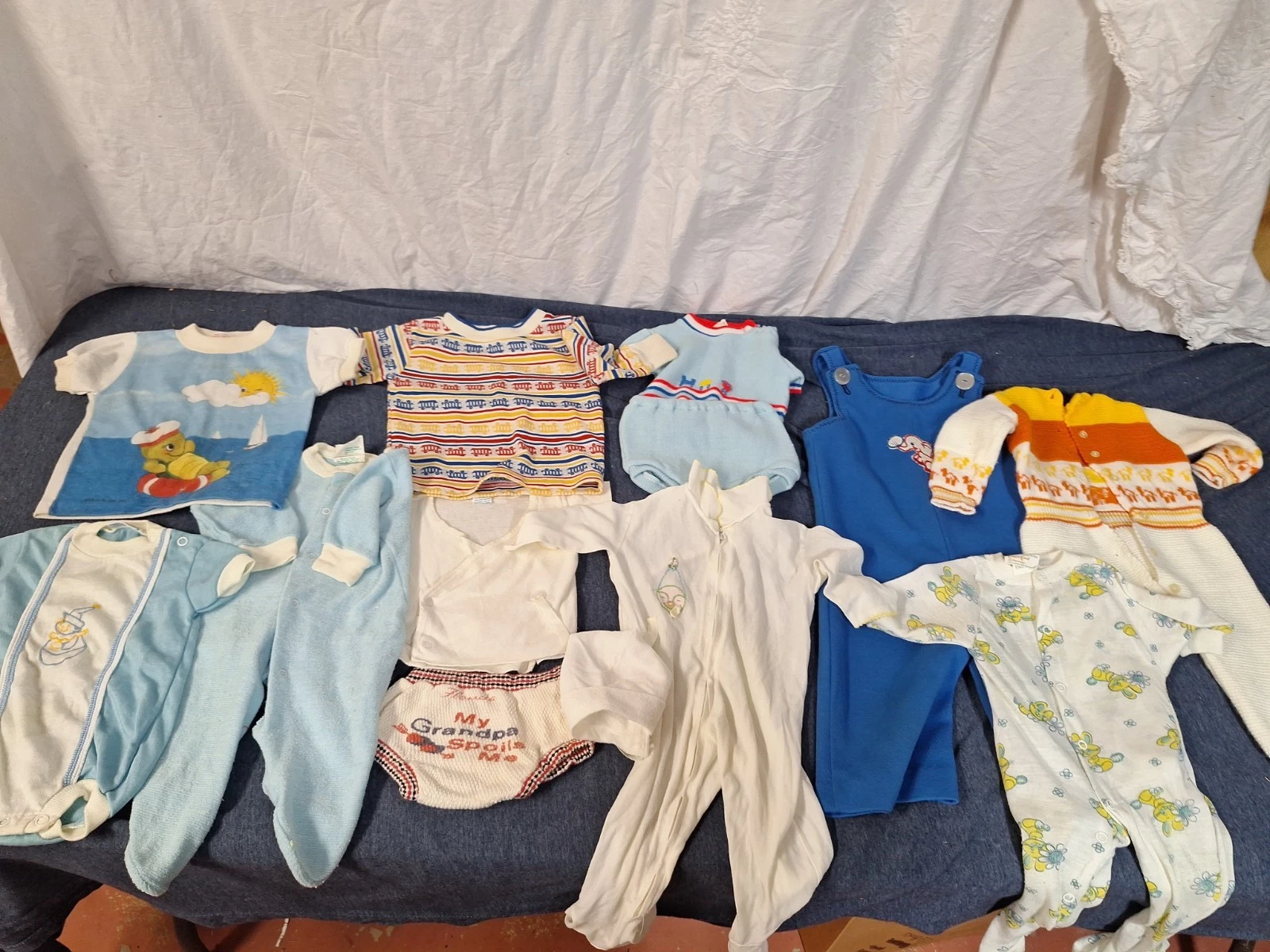 Vintage Baby Clothes 1970's Short & Long Sleeve Lot Boy 0-18 Months 13 Pieces