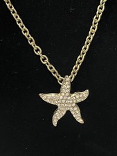Gold Tone Rhinestone Starfish Pendant Necklace