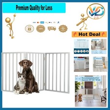 Petmaker 3-Panel Indoor Dog Gate   Foldable Wood Stairs Hallways 54x24 inch Gray