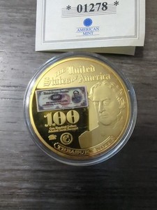 1890 $100 DAVID FARRAGUT,1890-1891, AMERICAN MINT 24K GOLD LAYERED *01278