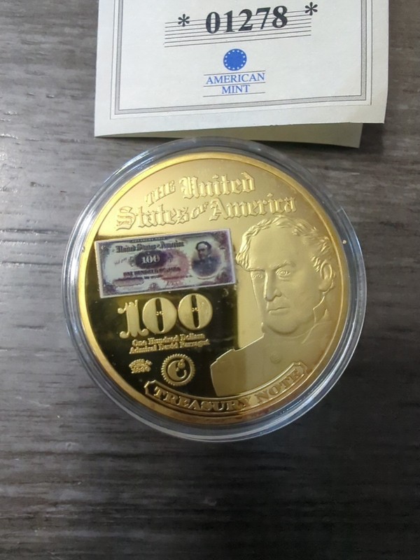 1890 $100 DAVID FARRAGUT,1890-1891, AMERICAN MINT 24K GOLD LAYERED *01278
