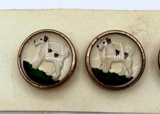 Antique 6 Pc Set Wire Fox Terrier Dog Essex Crystal Waistcoat Buttons
