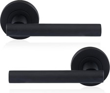 Internal Door Handle Pair Georgia Style Lever on Round Rose - Matt Black