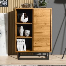 Sideboard Cabinet 100cm Doors and Open Shelves Industrial Metal Base FERRANO