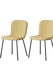 Set of 2 Yellow Fabric Upholstered Dining Chairs, Black Metal Legs Indoor