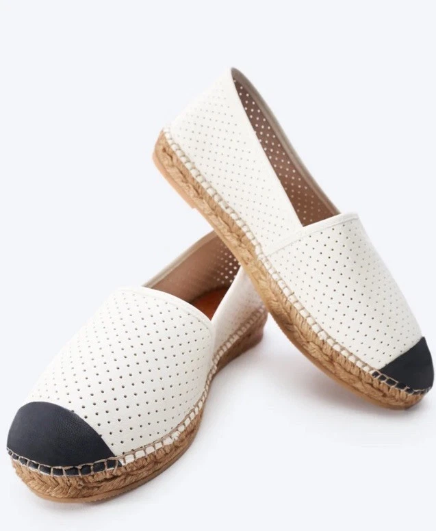 Viscata Barcelona Espadrille Shoes Limited Edition Black White Flat Leather 10 - Imagem 2 de 4