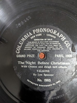 Len Spencer - The Night Before Christmas - 78rpm, Single sided Columbia 1905