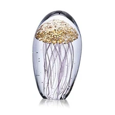 QFkris Figura de cristal soplado a mano, medusas de cristal, pisapapeles Dorado