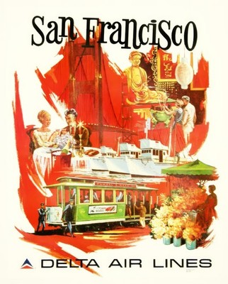 1974 Delta Air Lines San Francisco Travel Poster - artofuniverse0 A1-A4 Poster Art