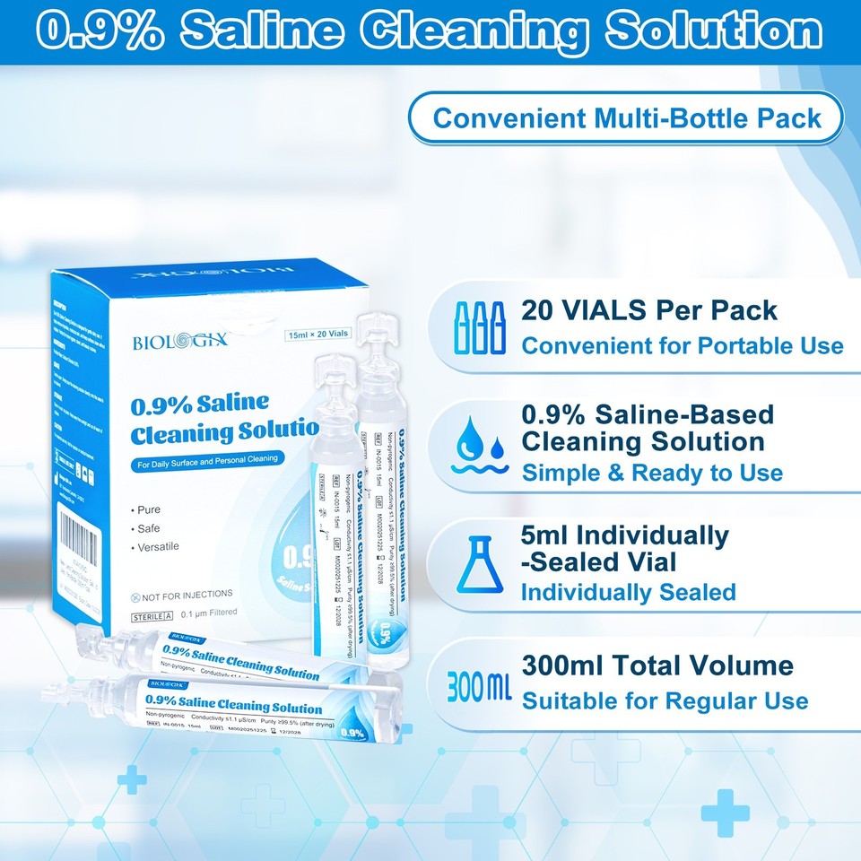 0.9% Saline Cleaning Solution, Normal Solution, 15ml Each, 20 per Box ...