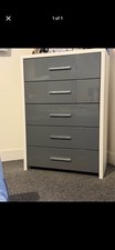 5 Chest of Draws High Gloss White and Grey with Diamonds Bedroom Furniture