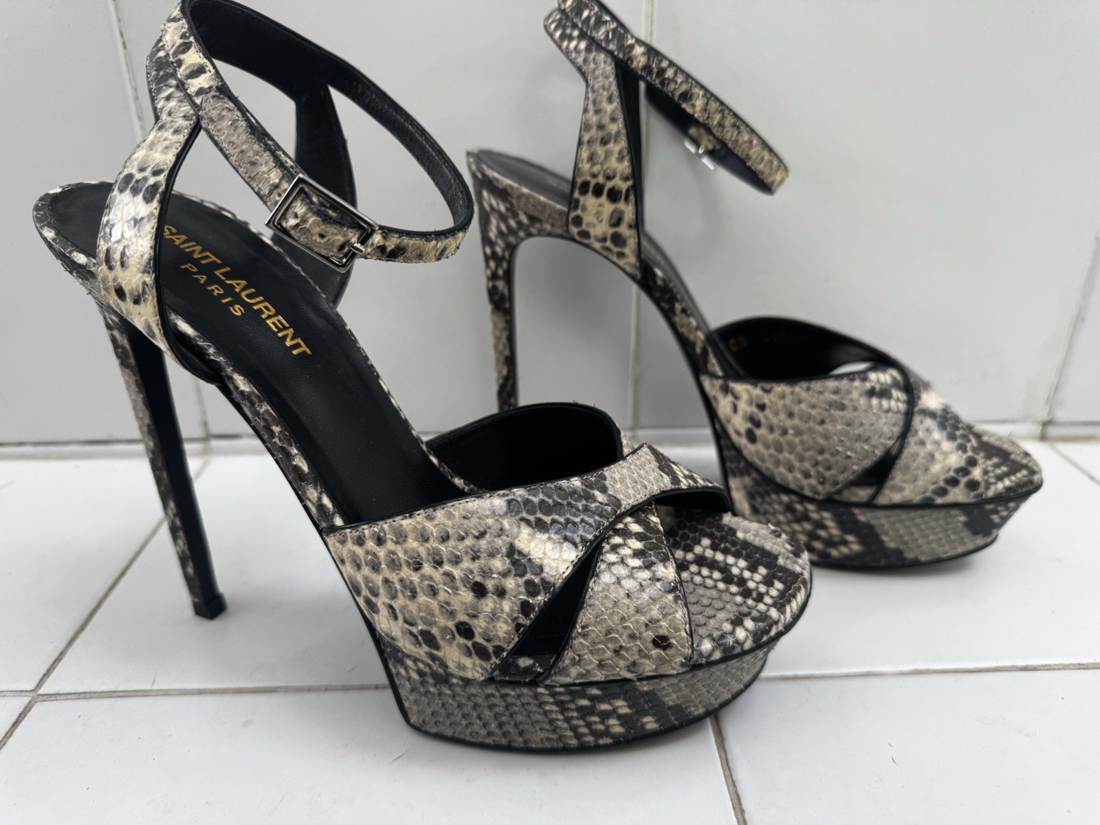 Saint Laurent YSL Tribute Metallic Lizard Platform Sandals Pumps Sz 38.5 $1250
