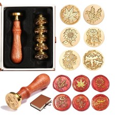 6pcs Wax Seal Stamp Set with Gift Box, Sealing Copper Stamps  1 Wooden Handl...