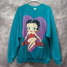 Vintage 1993 Betty Boop Freeze Teal Heart Graphic Sweatshirt Double Sided OSFA