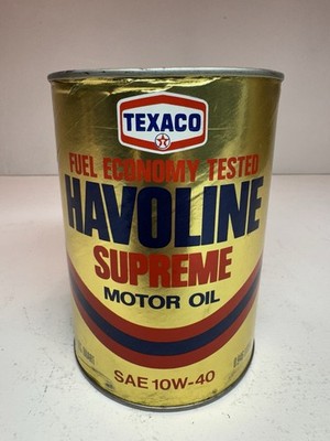 Vintage Texaco Havoline Supreme SAE 10W-40 Motor Oil Can Unopened 1 Qt