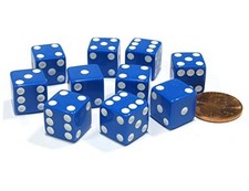 Set of 10 Six Sided D6 12mm Square Dice Blue