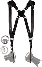 Camera Harness for 2 Cameras Dual Shoulder Leather Camera Strap for DSLR/SLR, Ca