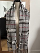 V FRAAS Soft Cashmink Plaid Fringed Unisex Scarf Made In Germany 65  x11  Gray