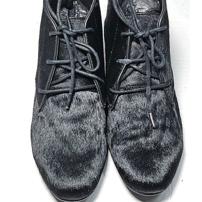 LOGO Lori Goldstein Adrienne Black Pony Hair Lace Up Ankle Boots Women's 6.5M