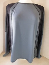 Kerrits Top Womens XL First Pass Base Layer Shirt Gray Stripe Stretch Equestrian