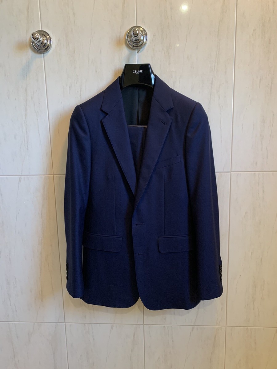 Celine Hedi Slimane Navy Classic Suit Wool Canvas US 34 EU