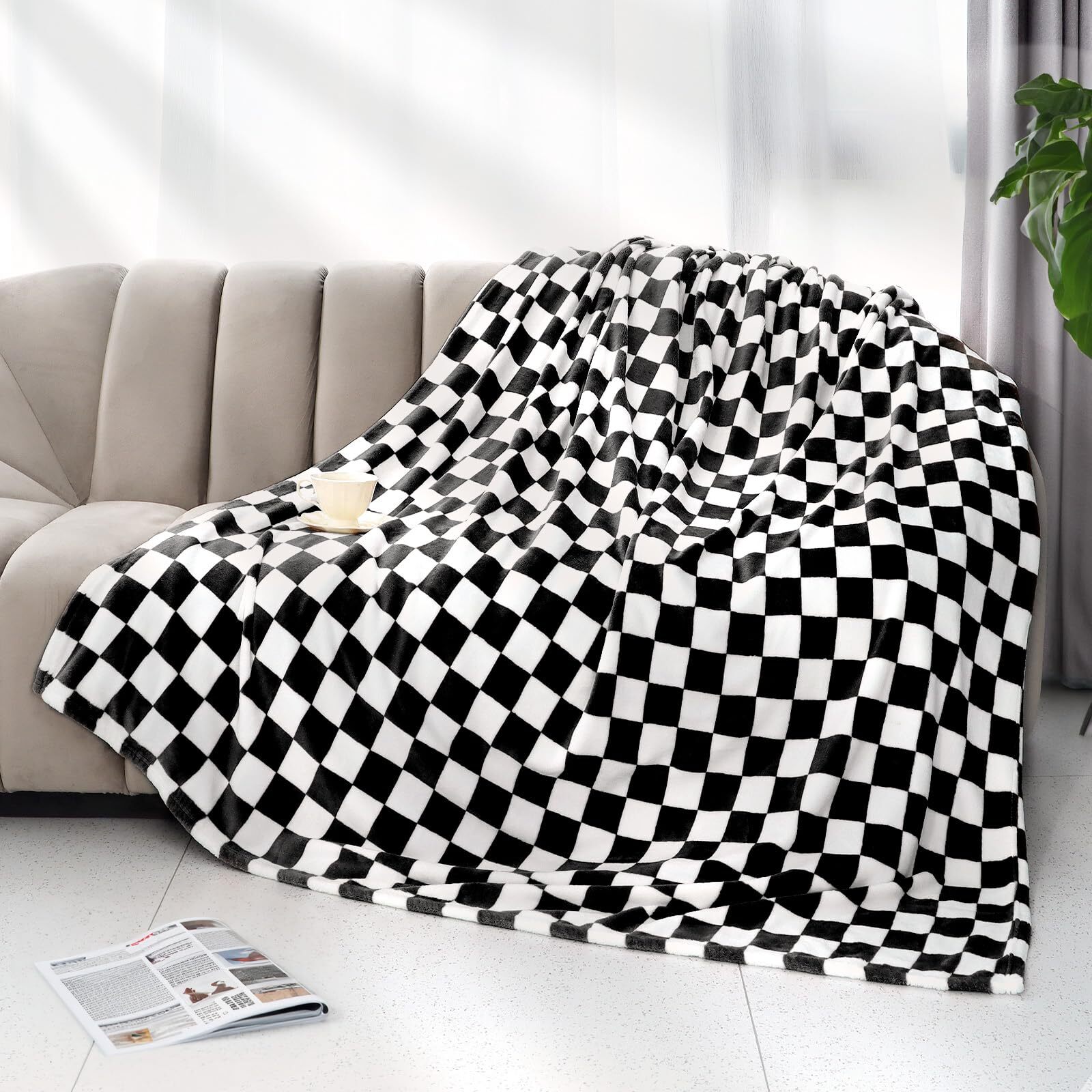 Black Checkered Blanket Soft Fuzzy Throw Blanket Black Fleece Blankets Checke...