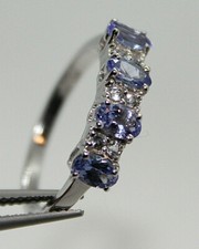 TANZANITE Band Ring .94ctw Ovals w/.12ctw Round White Topaz Ring S/S size 7