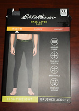 New Mens Eddie Bauer Pants XL Gray Base Layer Lightweight Brushed Jersey