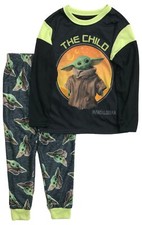 Star Wars Boys Long Black Mandalorian Pajamas Baby Yoda Sleep Pants Set XS 4-5 