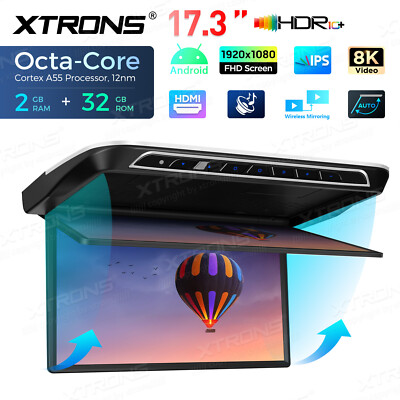 Motorized Auto Flip Down Screen for Car Android 17.3'' Roof Mount Player 8K 1080P
