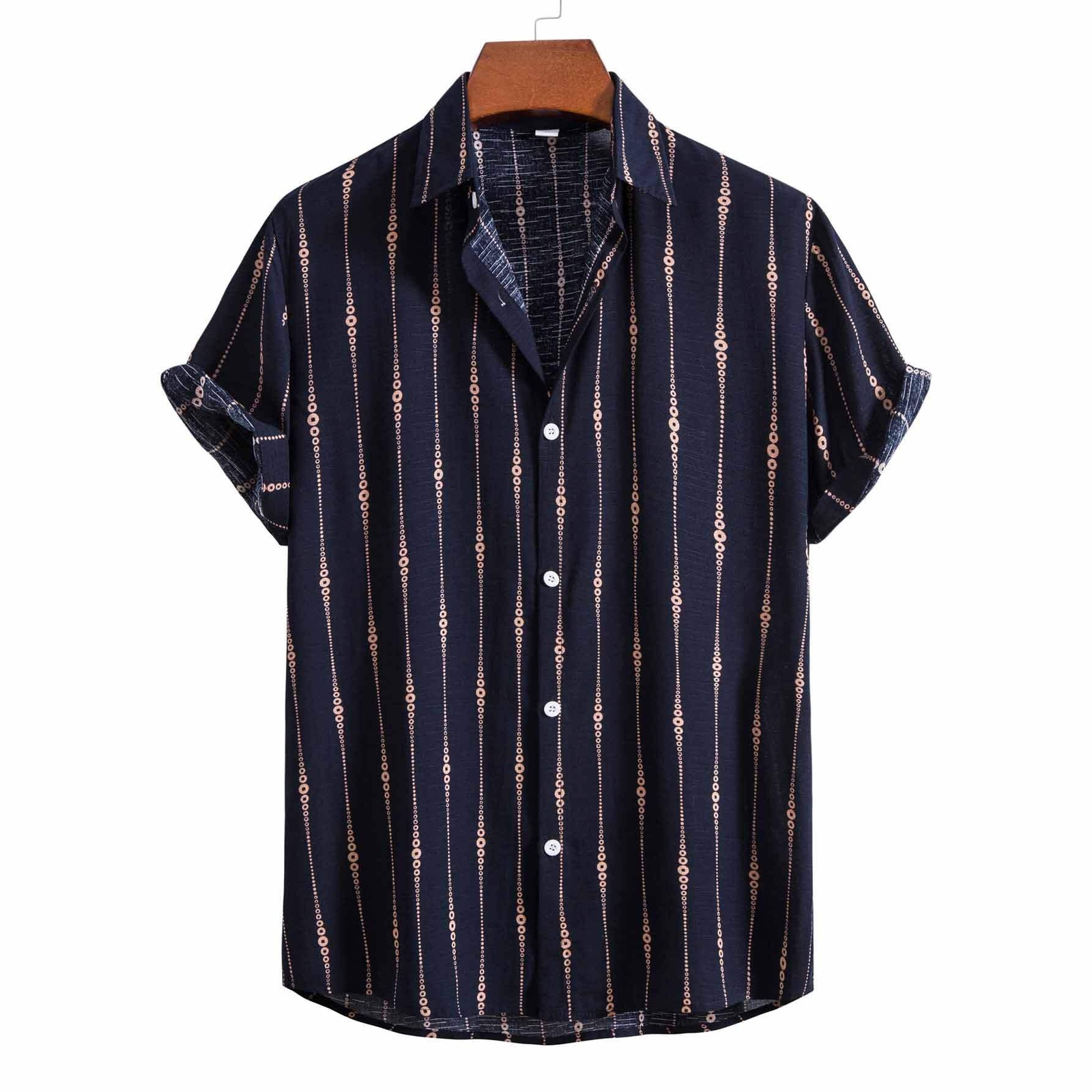 Slim-Fit Navy Blue and Coffee Striped Cotton Blend Bamboo Shirt for Youth Short