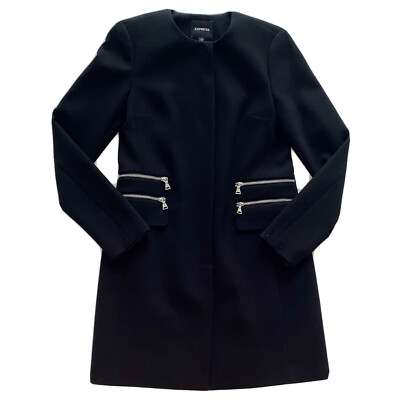EXPRESS Zip Detail Long Collarless Blazer Coat Womens Size XS in Black