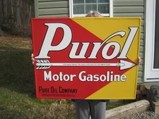 LARGE 29.5" x 24" Purol Gasoline Pure Oil Company Ohio Cities Gas Sign