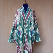 Uzbek cotton ikat long kaftan.Uzbek chapan. Ikat kimono