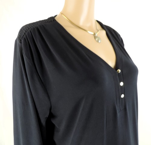 ELLEN TRACY Womens Tunic Top Blouse S Long Sleeve Navy Gold Buttons V-Neck NEW - Bild 9 von 18