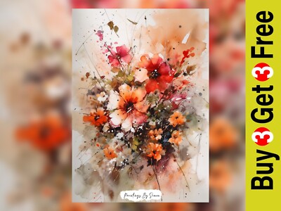 Lebendiger lebendiger Blumenstrauß, Aquarell Malerei Druck 5''x7'' auf mattem Papier