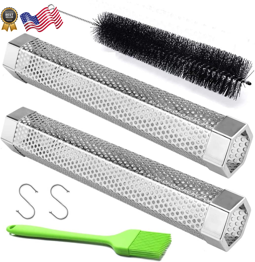 Pellet Smoker Tube 2 Pack 12'' Stainless Steel BBQ Wood Pellet Tube Smoker