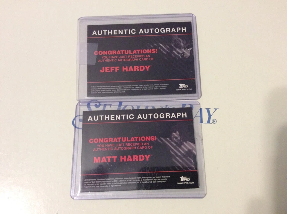 WWE MATT HARDY JEFF HARDY 2 CARD LOT TOPPS 2007 WWE ACTION AUTHENTIC AUTOGRAPHS! - Image 2 of 2