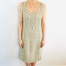 Oscar De La Renta Sz 8 US (10 Aus) White Gold Tweed Boucle Shift Dress Designer