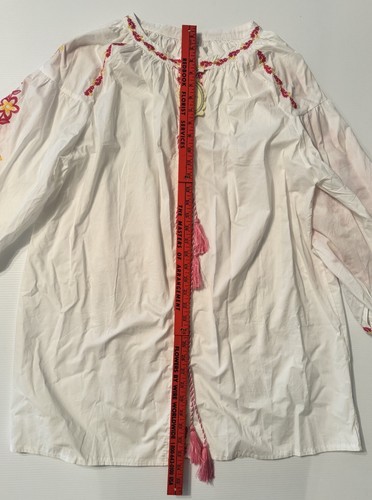 Velzera Tunic Shirt Women’s Size 3XL White & Pink Floral Embroidered Boho New - Picture 7 of 11