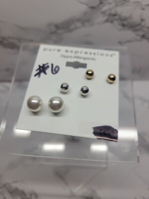 Pure Expression Pierced Pierced Hypo-Allergenic 3 Sizes Stud Set Earring NEW