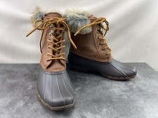 Sperry Top Sider Duck Boots Women 6M Shoes Brown Gray Waterproof Fur Trim