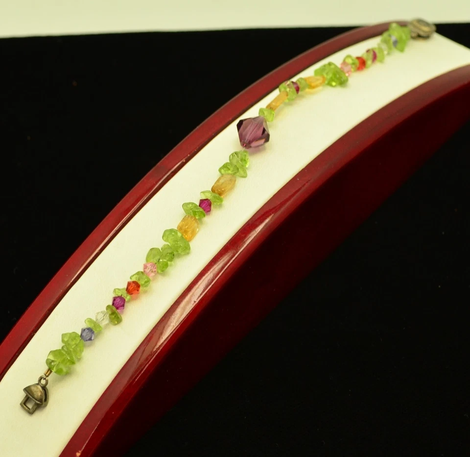 STERLING SILVER  VERY COLORFUL PLASTIC BEADED CHAIN BRACELET #FMR814 - Image 2 of 3