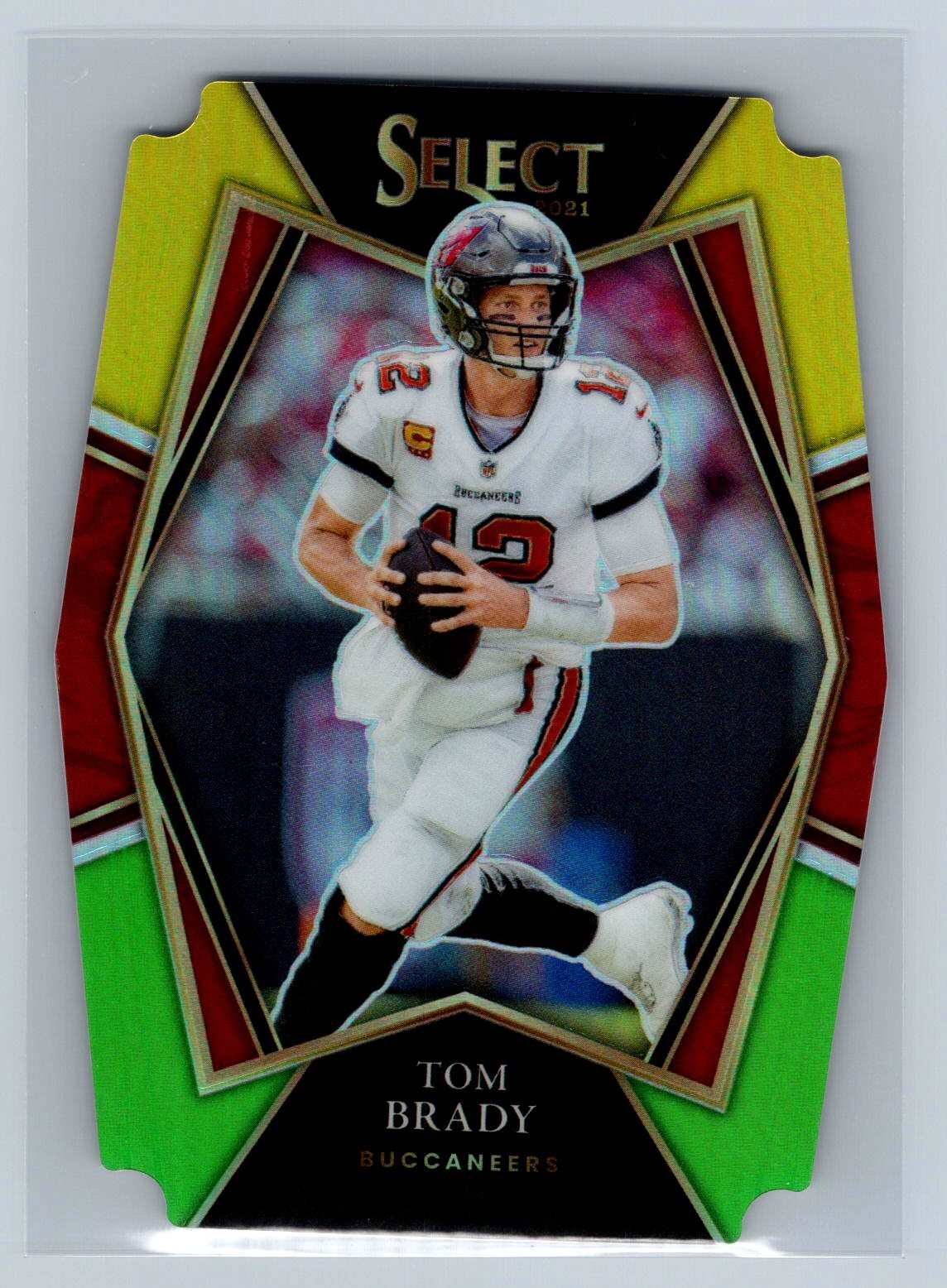 2021 Select Tom Brady Green and Yellow Prizm Die Cut #101 TB Buccaneers