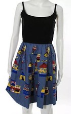 2 Anna Sui Blue Cotton County Fair Carnival Pleat A Line Dress Size 8
