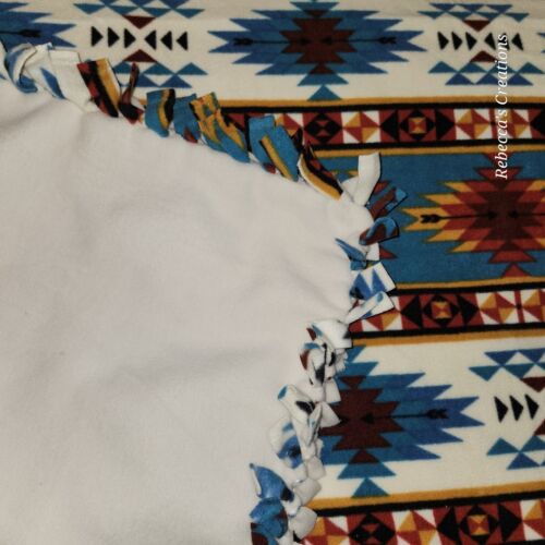 Aztec Native & Ivory WARM HANDMADE 2 layer fringe tie blanket/throw 52"X62" - Picture 4 of 4