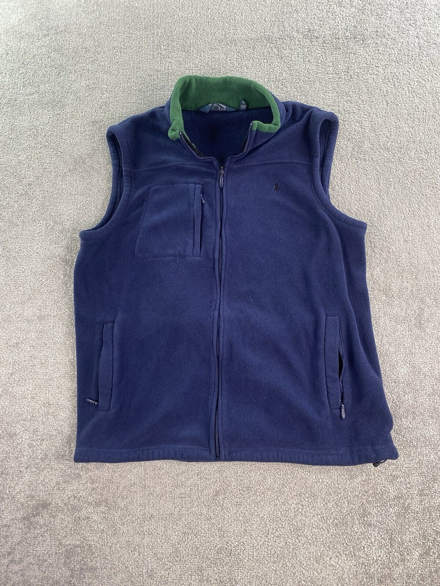Vintage Polo Ralph Lauren Vest Mens Extra Large Tall Blue Fleece Pile Pony  Logo